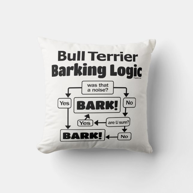 Bull Terrier Barking Logic Throw Pillow (Front)