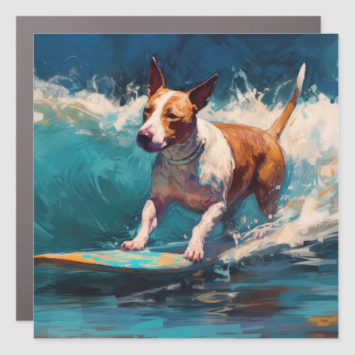 Bull Terrier Beach Surfing Painting Car Magnet