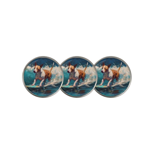 Bull Terrier Beach Surfing Painting Golf Ball Marker (3 Up)