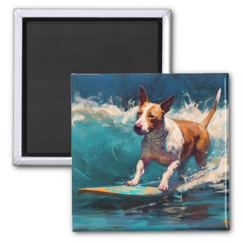 Bull Terrier Beach Surfing Painting Magnet