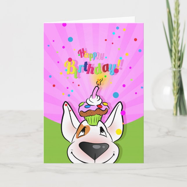 Bull Terrier Cartoon Card "Happy Birthday" (Front)