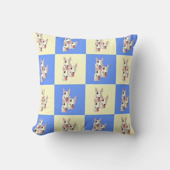 Bull Terrier Checkered Throw Pillow (Front)