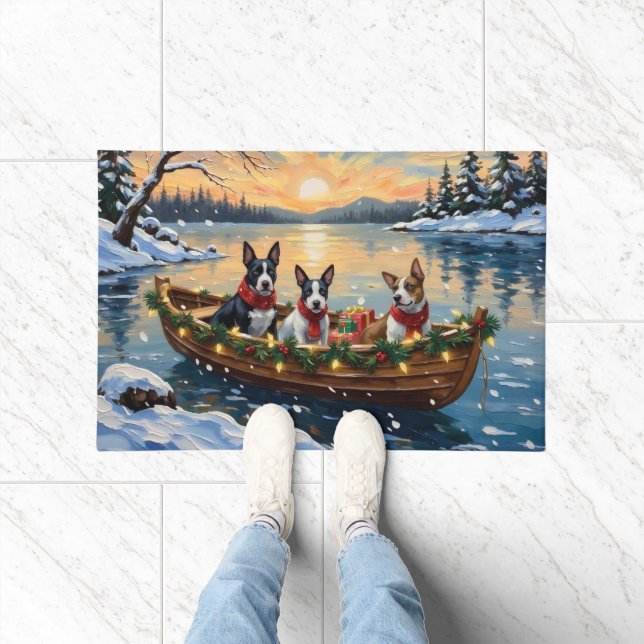 Bull Terrier Christmas Boat Holiday Doormat (Indoor)