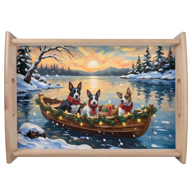 Bull Terrier Christmas Boat Holiday Serving Tray (Front)
