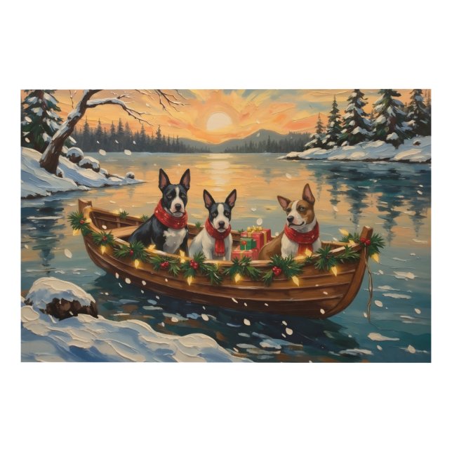 Bull Terrier Christmas Boat Holiday Wood Wall Art (Front)