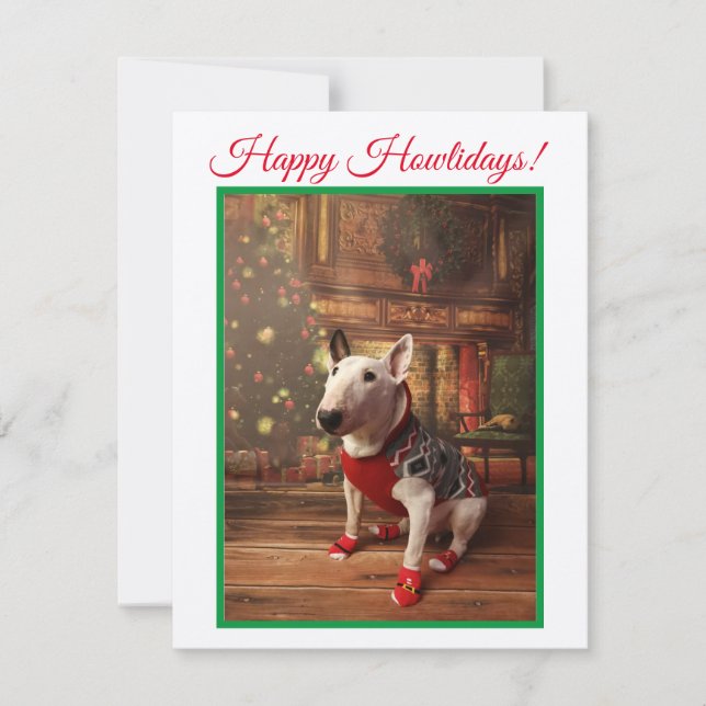 Bull Terrier Christmas Card Santa Jumper  (Front)