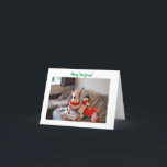 Bull Terrier Christmas Card with Snowman<br><div class="desc">Merry Woofmas from Santa's favourite little bull terrier! Included in the beautiful folding card is a photo of Rocky dressed in a Christmas jumper with a snowman doll and some gifts by his side!</div>