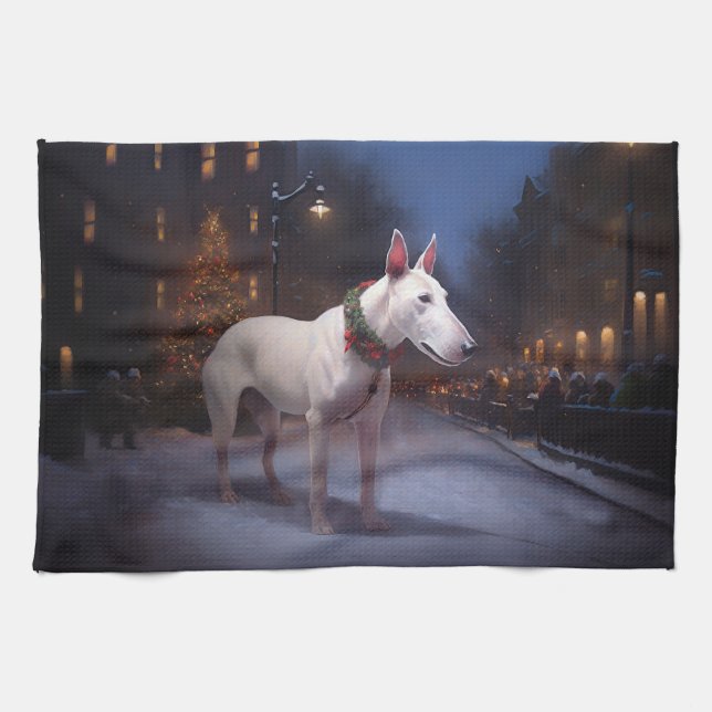 Bull Terrier Christmas Festive Season Kitchen Towel (Horizontal)