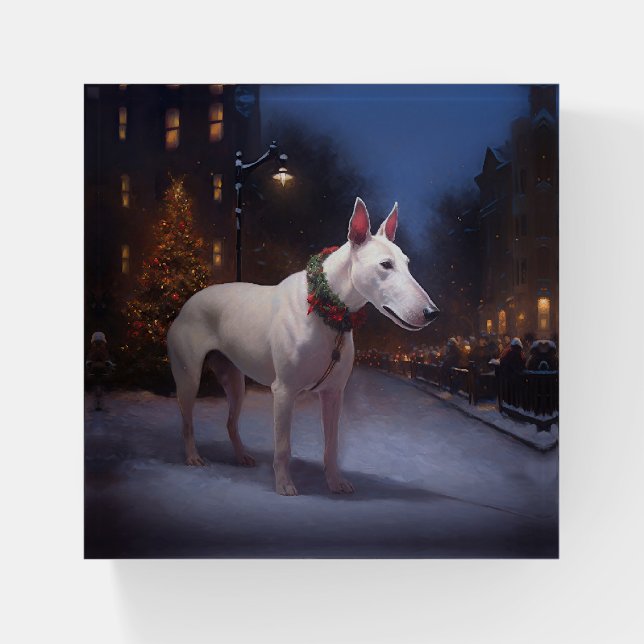 Bull Terrier Christmas Festive Season Paperweight (Front)