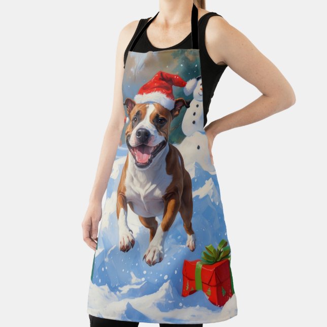 Bull Terrier Christmas Festive Snow Scene Apron (Insitu)