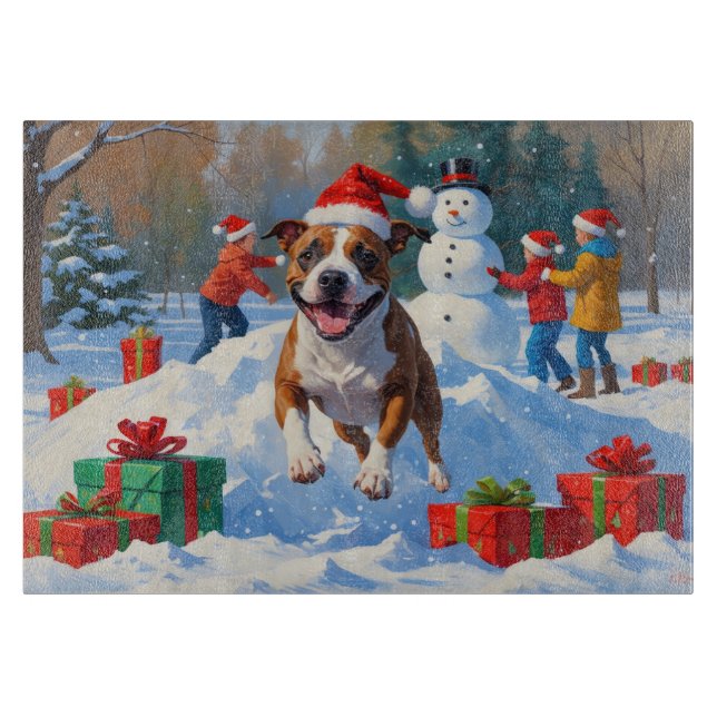 Bull Terrier Christmas Festive Snow Scene Cutting Board (Front)