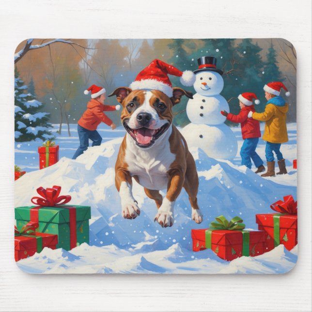 Bull Terrier Christmas Festive Snow Scene Mouse Pad (Front)