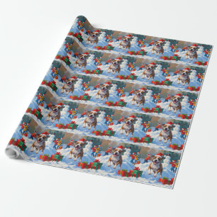 Bull Terrier Christmas Festive Snow Scene Wrapping Paper