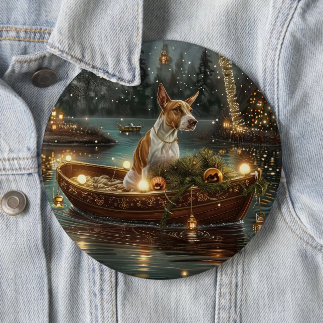 Bull Terrier Christmas Festive Voyage Button (In Situ)