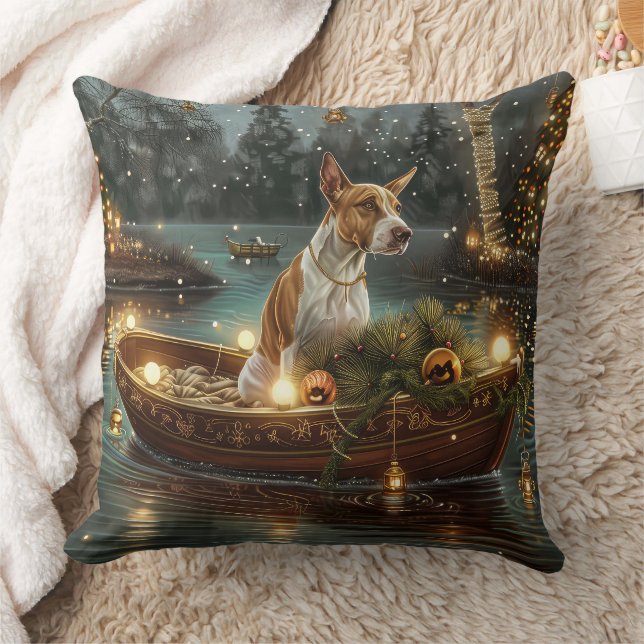 Bull Terrier Christmas Festive Voyage Throw Pillow (Blanket)