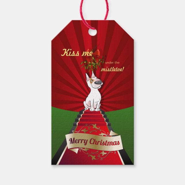 Bull Terrier Christmas Gift Tag "Mistletoe" (Front)