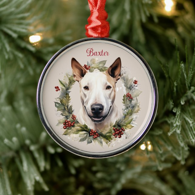 Bull Terrier Christmas Pet Memorial Dog Breed Metal Ornament (Tree)