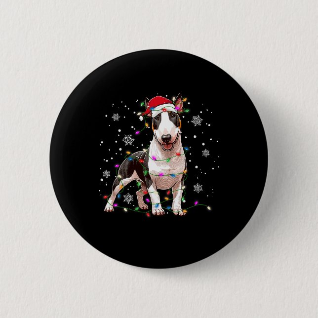 Bull Terrier Christmas Sweater Dog Xmas Lights Tre Button (Front)