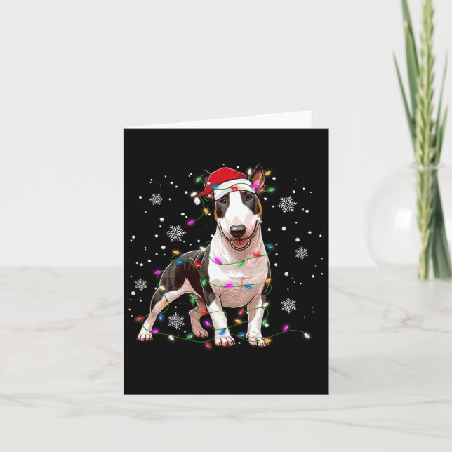 Bull Terrier Christmas Sweater Dog Xmas Lights Tre Card (Front)