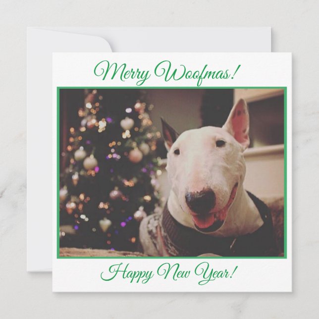 Bull Terrier Christmas Tree Smiling Card (Front)