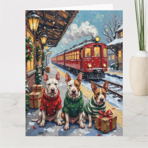 Bull Terrier Christmas Vintage Train Holiday Card