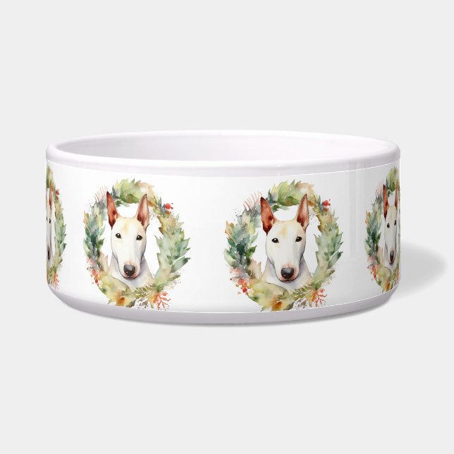 Bull Terrier Christmas Wreath Festive Pup  Bowl (Front)