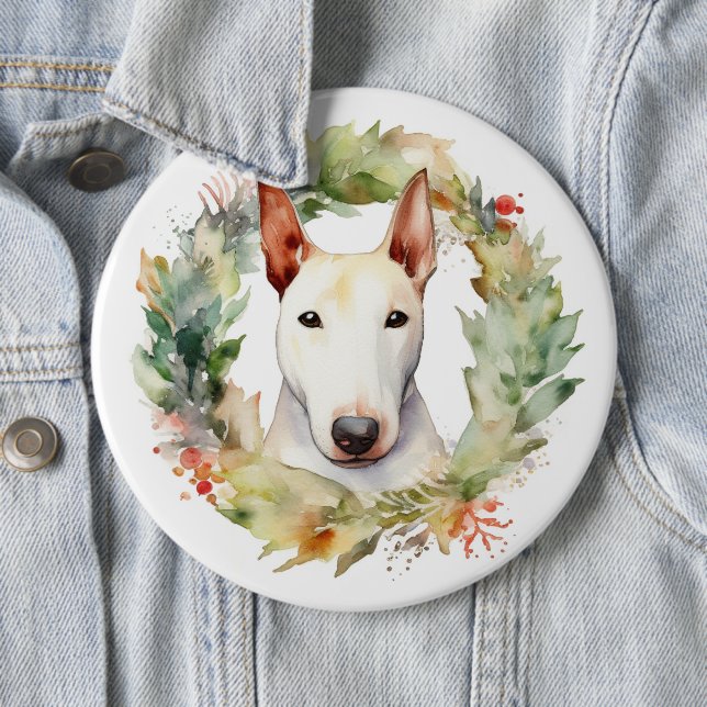 Bull Terrier Christmas Wreath Festive Pup  Button (In Situ)