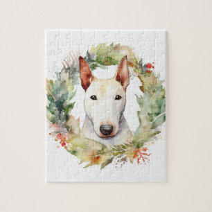 Bull Terrier Christmas Wreath Festive Pup  Jigsaw Puzzle
