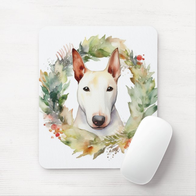 Bull Terrier Christmas Wreath Festive Pup  Mouse Pad (With Mouse)