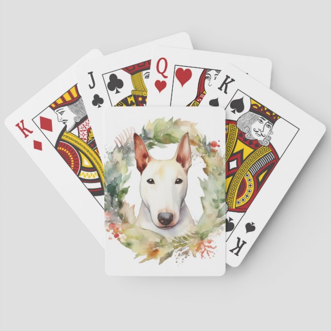 Bull Terrier Christmas Wreath Festive Pup  Poker Cards (Back)
