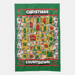 Bull Terrier Countdown Christmas Advent Calendar Kitchen Towel
