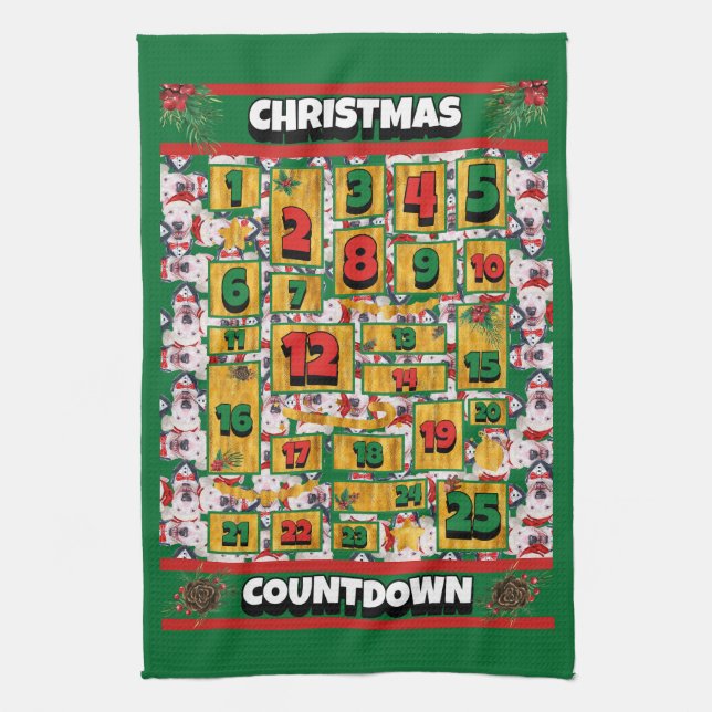 Bull Terrier Countdown Christmas Advent Calendar Kitchen Towel (Vertical)