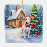 Bull Terrier Cozy Cottage Christmas Tree Art Ceramic Ornament