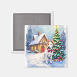 Bull Terrier Cozy Cottage Christmas Tree Art Magnet