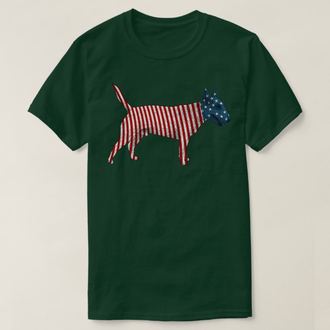 Bull Terrier Dog American Flag 4th Of July  T-Shirt (Design Front)