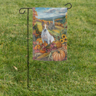 Bull Terrier Dog Autumn Harvest Thanksgiving Garden Flag