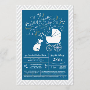 Bull Terrier Dog Baby Shower Blue Boy Invitation