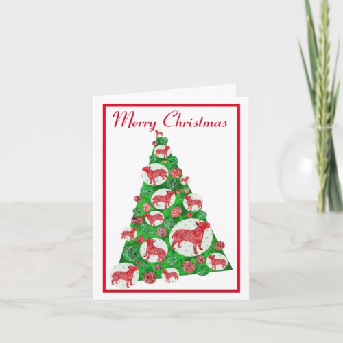 Bull Terrier Dog Bauble Merry Christmas Tree White Card