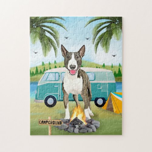 Bull Terrier Dog Camping Jigsaw Puzzle