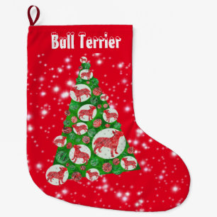 Bull Terrier Dog Christmas Big Tree Decoration Red Large Christmas Stocking