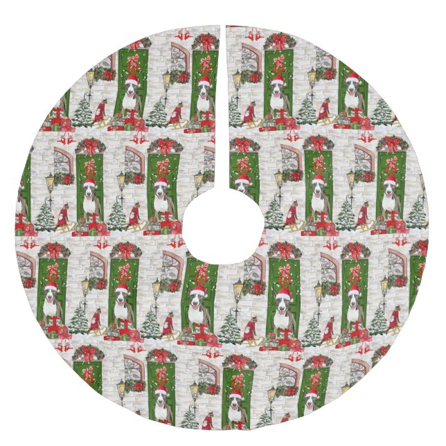 Bull Terrier Dog Christmas  Brushed Polyester Tree Skirt (Front)