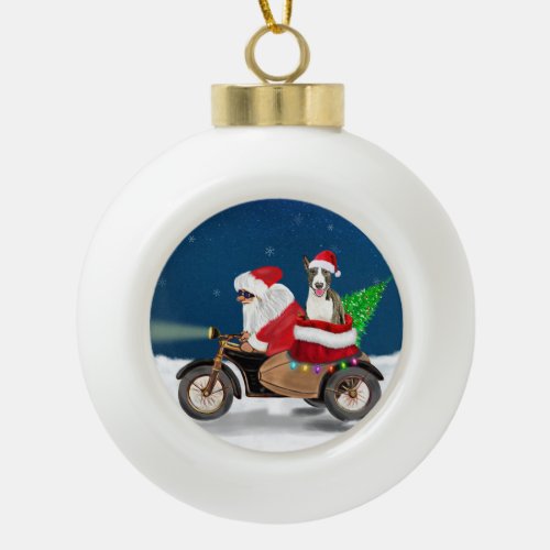 Bull Terrier Dog Christmas Santa Claus  Ceramic Ball Christmas Ornament