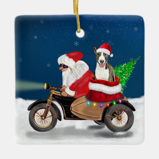 Bull Terrier Dog Christmas Santa Claus  Ceramic Ornament (Front)