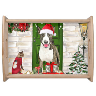 Bull Terrier Dog Christmas Serving Tray