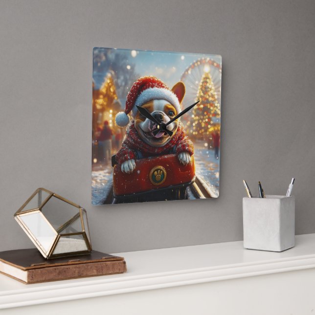 Bull Terrier Dog Christmas Square Wall Clock (Office)
