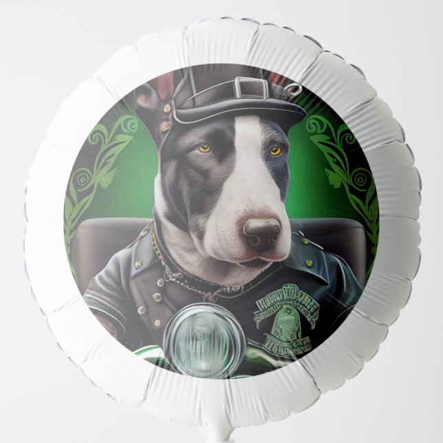Bull Terrier Dog Driving Bike St. Patrick's Day Balloon (Front)