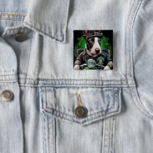 Bull Terrier Dog Driving Bike St. Patrick's Day Button