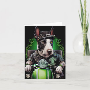 Bull Terrier Dog Driving Bike St. Patrick's Day Card