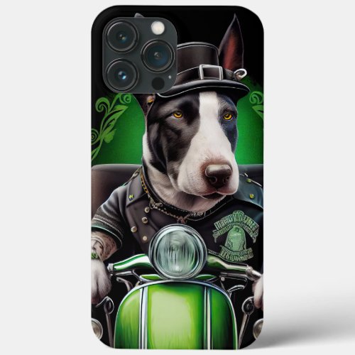 Bull Terrier Dog Driving Bike St Patricks Day iPhone 13 Pro Max Case