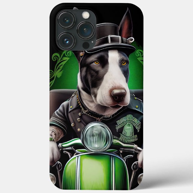 Bull Terrier Dog Driving Bike St. Patrick's Day Case-Mate iPhone Case (Back)